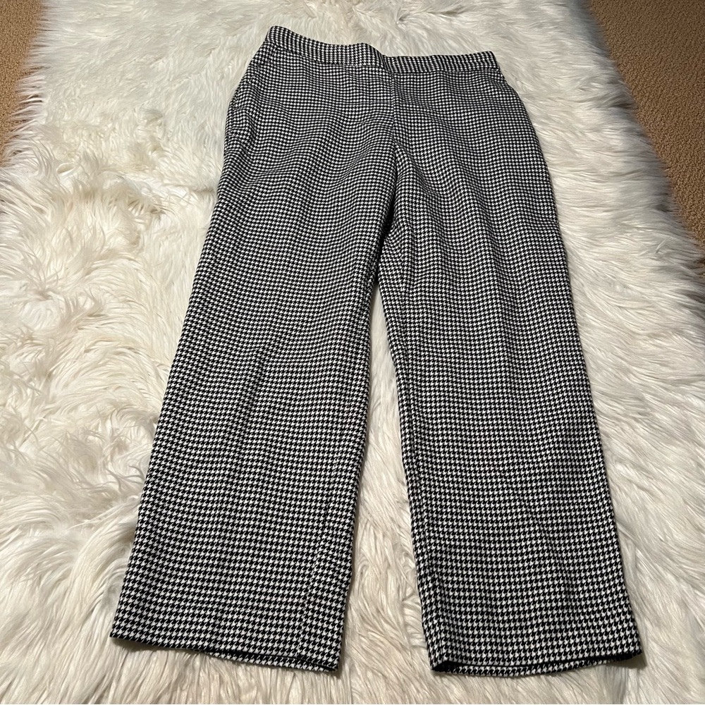 Zara Basic Cropped Houndstooth Trousers White Bla… - image 4